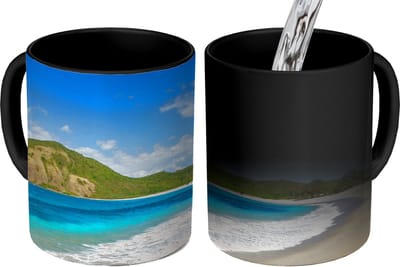 Magische Mok - Foto op Warmte Mokken - Koffiemok - Zee - Tropisch - Strand - Planten - Magic Mok - Beker - 350 ML - Theemok