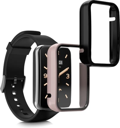 kwmobile 2x cover geschikt voor Xiaomi Mi Band 7 Pro - Fitnesstracker cover van gehard glas en kunststof frame set zwart / vintage roze