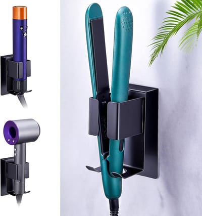 Famanu – Haardrogerhouder zonder boren, wandhouder voor föhn en stylingtools, zwart