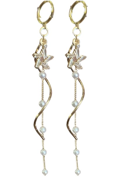 Klem oorbellen- Goudkleurig- Twist- Synthetische parel- ster-geen gaatje-Charme Bijoux