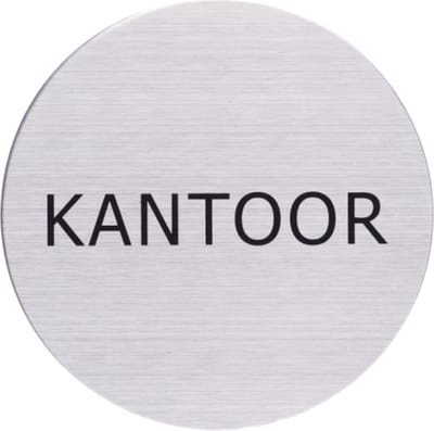 RVS deurbordje tekst: kantoor | 5 jaar garantie | ROND 82mm Ø | Zelfklevend | Plakstrip
