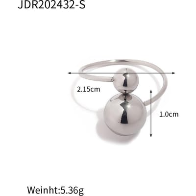 Youthway Anneau Géométrique Doré Acier Inoxydable Imperméable Grande et Petite Bille Plaqué Or PVD Doigt Bijou Tendance white