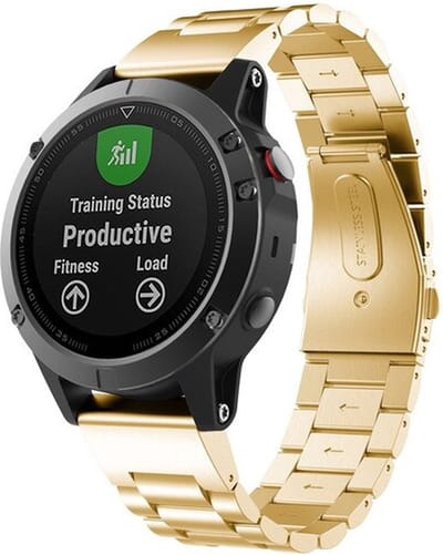 By Qubix - Geschikt voor Garmin bandje - 20mm Quickfit - Stalen schakelband - Goud - Geschikt voor Garmin Fenix 7s/6s/5s / Instinct 2s / Epix Pro Gen 2 (42mm)