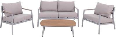 Aluminium tuinset MCW-P79, loungeset zitgroep bank tuinlounge, stof/textiel olefine 210 g/m² ~ crème-beige