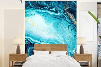 Behang - Fotobehang Marmerlook - Blauw - Goud - Luxe - Glitter - Marmer - Breedte 165 cm x hoogte 220 cm