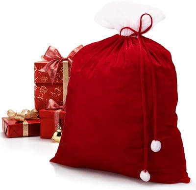 Luxe XXL Kerstcadeauzak van Fluweel met Trekkoord en Pompons - Ideaal voor Cadeaus en Kerstdecoratie