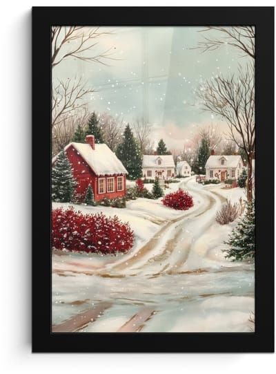 Poster in lijst - Fotolijst 20x30 cm - Posters - Kerstsfeer - Landelijk - Rood - Posterlijst zwart - Decoratie - Wanddecoratie woonkamer - Muurdecoratie slaapkamer - Kerstversiering - Kerstdecoratie voor binnen - Kerstmis