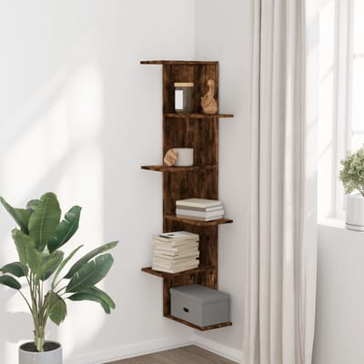 vidaXL - Hoekwandschap - 36,5x36,5x140 - cm - bewerkt - hout - gerookt - eikenkleur