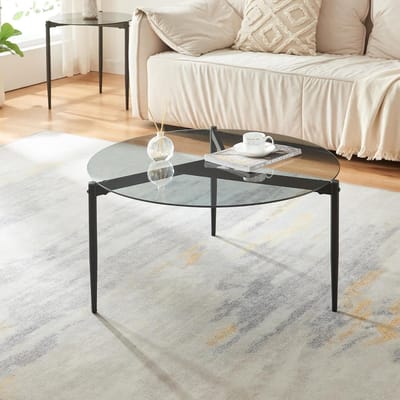 Ronde Salontafel - Bijzettafel Woonkamer - Ontspannen in Huis - Stabiel Stalen Frame - 80x40 cm - Rookglas Grijs