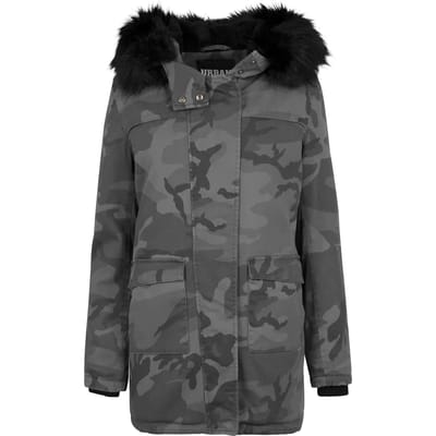 Urban Classics Parka jas -L- Overdyed Camo Zwart/Grijs