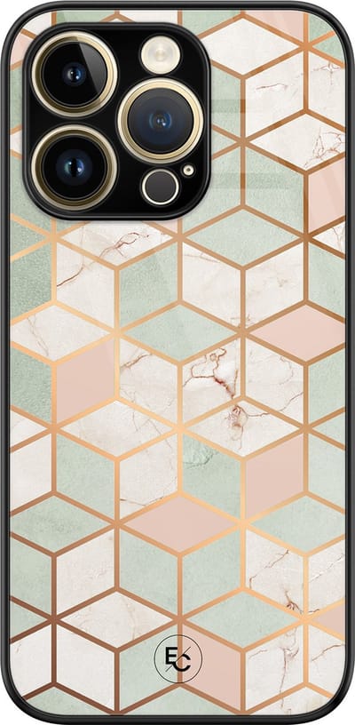 Hoesje geschikt voor iPhone 14 Pro - Pastel kubus - Luxe Hard Case - Print - Multi - Mooie Telefoonhoesjes