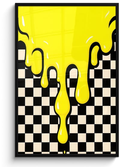 Poster in lijst - Fotolijst 80x120 cm - Posters - Geblokt - Grafisch - Vloeistof - Geel - Posterlijst zwart - Decoratie - Wanddecoratie woonkamer - Muurdecoratie slaapkamer