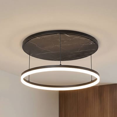 Lucande - LED plafondlamp- met dimmer - 1licht - metaal - H: 24 cm - zwart, wit, marmerlook - Inclusief lichtbron
