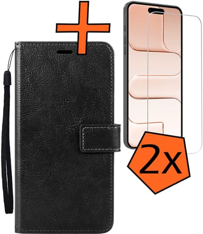 Hoes - Met 2x Screenprotector - Geschikt voor Apple iPhone Air - Luxe Pasjeshouder - Bookcase Portemonee - Flip Case - Kunstleer Book Case - Flipcase Hoes - Book Cover - Walletcase - PortemonneeHoes - Zwart