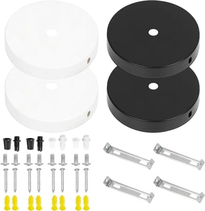 Set van 4 plafondlamp rozetten met een diameter van 10 cm voor hanglampen en wandlampen, inclusief montageset en kabelbescherming voor keuken en woonkamer (Zwart & Wit)