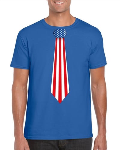 Blauw t-shirt met Amerikaanse vlag stropdas heren - Amerika supporter S