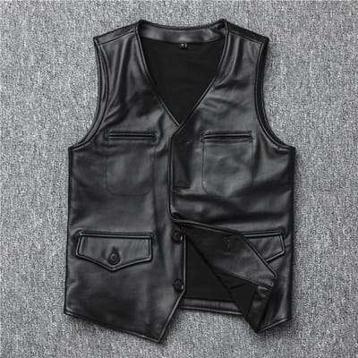 Leer Korte Slim-fit Dag Heren Leren Gilet Gilet Gilet Gilet L gray