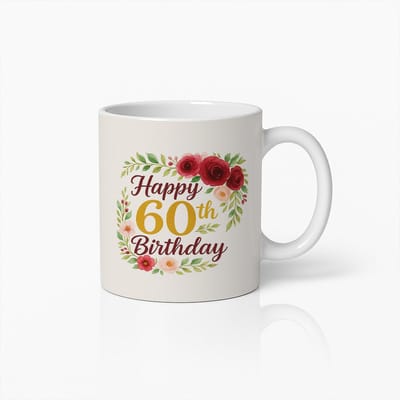 Elegante Bloemen Happy 60e Verjaardag Koffiemok - Perfect Cadeau voor 60 Jaar Viering