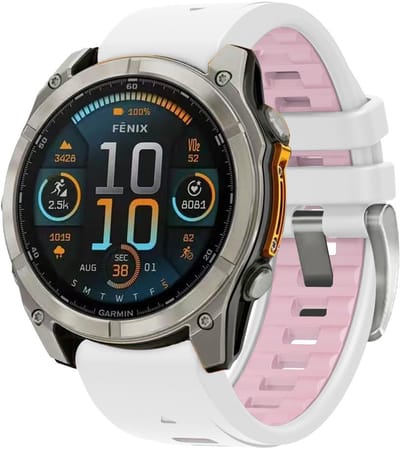 By Qubix - Geschikt voor Garmin bandje - 20mm Quickfit - Siliconen bandje - Wit met roze - Geschikt voor Garmin Fenix 8 - 43mm