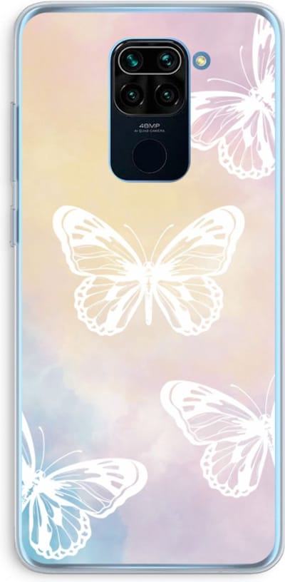 Case Company® - Hoesje geschikt voor Xiaomi Redmi Note 9 hoesje - White butterfly - Soft Cover Telefoonhoesje - Bescherming aan alle Kanten en Schermrand