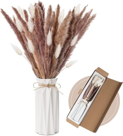 50 stuks gedroogd pampasgras, pampasgras, droogbloemen, decoratie met vaas, echt natuurlijk pampasgras, voor bohodecoratie, woondecoratie, decoratie woonkamer, bruiloftsbloemen