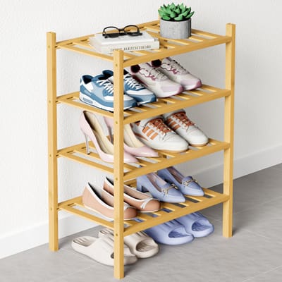 Homaxy - Schoenenrek (4 niveaus) - Bamboe Schoenenrek - Voor 15 paar schoenen - 68x28x66cm - Houtkleur