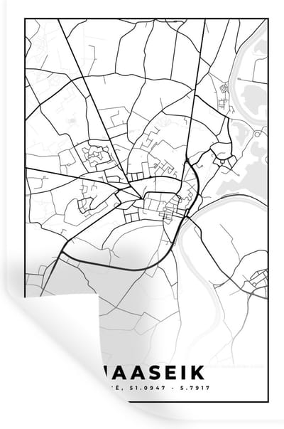 Muurstickers - Sticker Folie - Stadskaart – Zwart Wit - Kaart – Maaseik – België – Plattegrond - 20x30 cm - Plakfolie - Muurstickers Kinderkamer - Zelfklevend Behang - Zelfklevend behangpapier - Stickerfolie