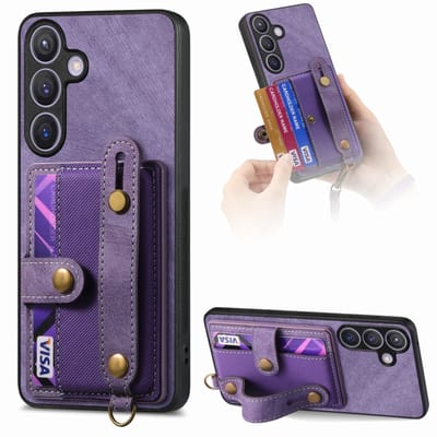 Voor Samsung Galaxy S24+ 5G Retro Cross-polsband portemonnee lederen achterkant telefoonhoes (paars)
