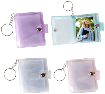 Allecto - Mini Fotoalbum Sleutelhanger - 4 Stuks - Doorzichtig - Compact - Fotoopslag - Geschikt voor ID-foto's en Afbeeldingen - Kleurvarianten
