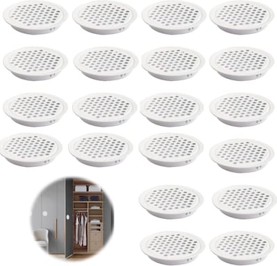 Ventilatierooster 35mm - Set van 20 - Wit Roestvrij Staal - Voor Kledingkast, Schoenenkast en Boekenplanken