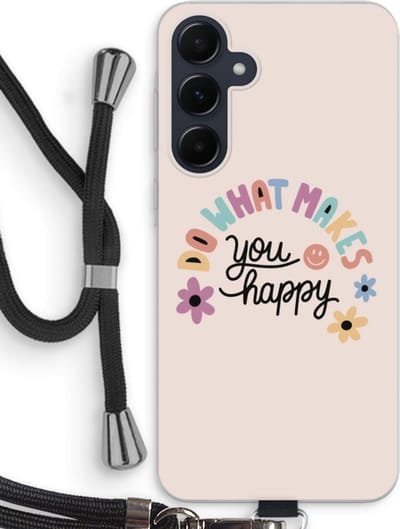 Case Company® - Hoesje met koord geschikt voor Samsung Galaxy A55 hoesje met Koord - Happy days - Telefoonhoesje met Zwart Koord - Bescherming aan alle Kanten en Over de Schermrand