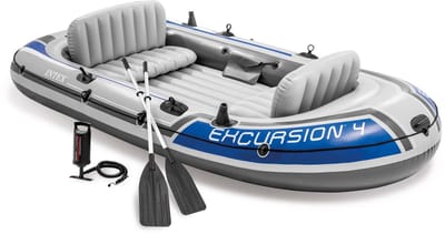 Intex Excursion 4 - Roeiboot Opblaasbaar Met Peddels - 4 personen - 3,15 x 1,65 m - Blauw/Grijst - Vissen & Recreatie