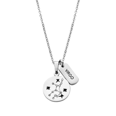 CO88 Collection Zodiac 8CN-26069 Stalen Collier met Hanger - Sterrenbeeld Maagd - Lengte 42 + 5 cm - Zilverkleurig