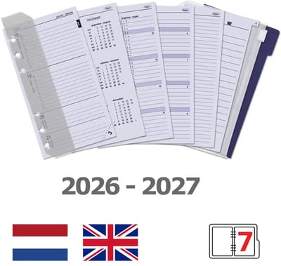 Kalpa 6337-26-27 125 x 80 mm Pocket Planner Organizer Inzetstukken Jaardoos NL EN 2026 2027