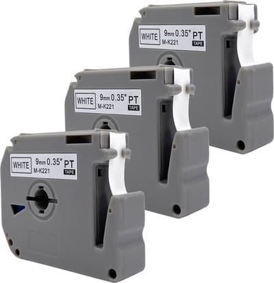 DULA Brother Compatible label tape- M-K221 - 3 cassettes - Brother P-Touch - Zwart op wit - 9mm x 8m