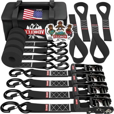 Motorfiets Ratel Spanbanden - Spanbanden set - Vervoer Beveiligen - Versterkte Webbing - 2.4 Meter - Zwart