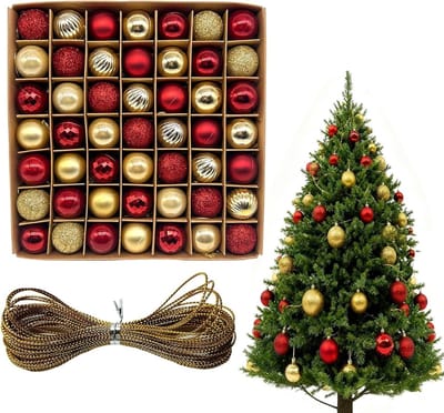 Kerstballen Set van 49 Stuks - Kleine Plastic 3 cm Decoraties met 10 m Gouden Draad voor Kerstboom Versiering in Roze Goud