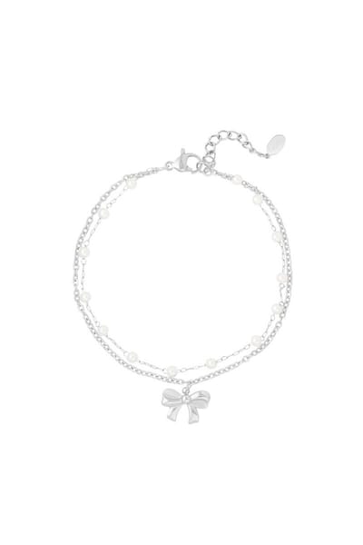 Bijoutheek Armband (Sieraad) Dubbel Parels Strikje Zilver