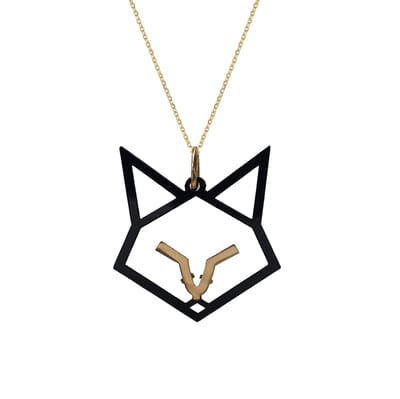 HÔBE | Zorro Hanger | 14 Karaat Goud Verguld Messing| Zwart Celluloseacetaat | Lengte: 4cm | Breedte: 4 cm | 100% Nikkelvrij | Handgemaakt | Zonder Ketting