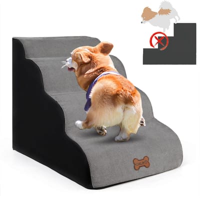 CALIYO Hondentrap - Trap Hond 4 Treden – 40x75x50 cm - Hondentrapje voor Honden - Hondenloopplank - Opstapje Hond - Foam - Grijs
