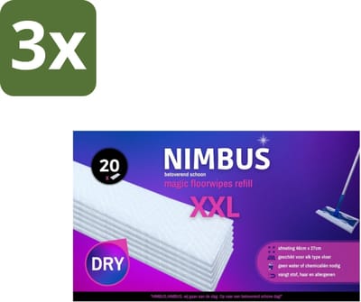 3 x NIMBUS Magic Vloerdoekjes Navulling XXL 20 stuks per verpakking - Vloerdoek - Vloerwisser - Vloerdoekje - Vloer Schoonmaken - Haren Verwijderen