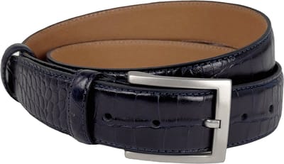 Leren riem donkerblauw krokoprint - Riem Heren - Riem Dames - 3.5 cm - Riemmaat: Lengte 125 cm (Taillemaat tot 105 cm)