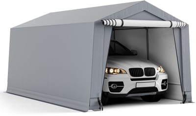 COSTWAY 483 x 300 CM Carport, Zwaar Gegalvaniseerd Staalframe, Draagbare Garage Grote Autoluifel met Deuren, Driehoekige Balken, Het hele seizoen Autoschuilplaats