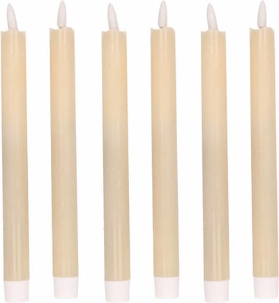 Magic Flame Dinerkaarsen - LED - 6x stuks - creme wit - 25 cm - met glitters - Woondecoratie - Elektrische kaarsen - warm wit
