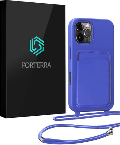 Hoesje Geschikt voor iPhone 16 Pro Pashouder Case Siliconen Hoes Met Koord - Hoes Geschikt voor iPhone 16 Pro Met Telefoonkoord Hoesje Back Cover Met Pasjeshouder - Felblauw