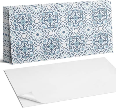 Coloray Plaktegels - Plantenpatroon in ornamenten Wandtegel Zelfklevend - 60 cm x 30 cm - Blauw Plaktegels - 6 stuks - Rechthoek PVC Tegels - Plaktegels Keuken - Zelfklevende Vloertegels Badkamer - Vinyltegels Vloer Zelfklevend - Portugese Tegels
