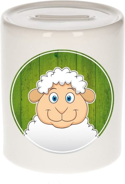 Vrolijke schaap dieren spaarpot 9 cm - schapen - spaarpotten voor kinderen