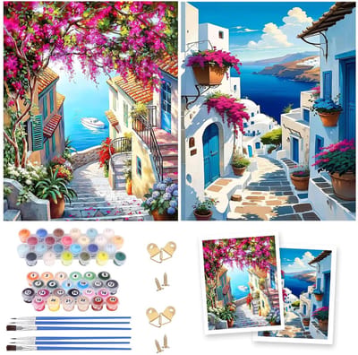 Dailygoods- Schilderen op Nummer Volwassenen - 2 Stuks - Olieverfschilderijset - 6 Penselen - Acrylverf - 40 x 50 cm - Doe-het-zelf Wanddecoratie - Doe-het-zelf Schilderij