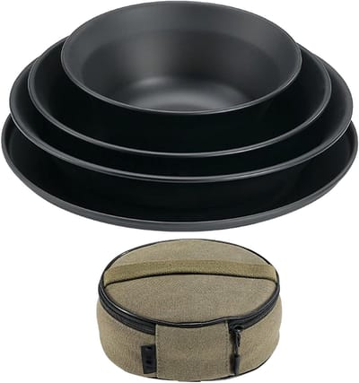 Kampeer Eetgerei Set - Outdoor Diner Set - Buiten Dineren - Ruimtebesparend Stapelbaar - 18 cm - Zwart