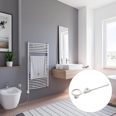 Schulte EUROPA - elektrische designradiator - 60x113cm - wit - handdoekdroger - temperatuurregeling aansluiting links - warmteregelaar - 600 Watt